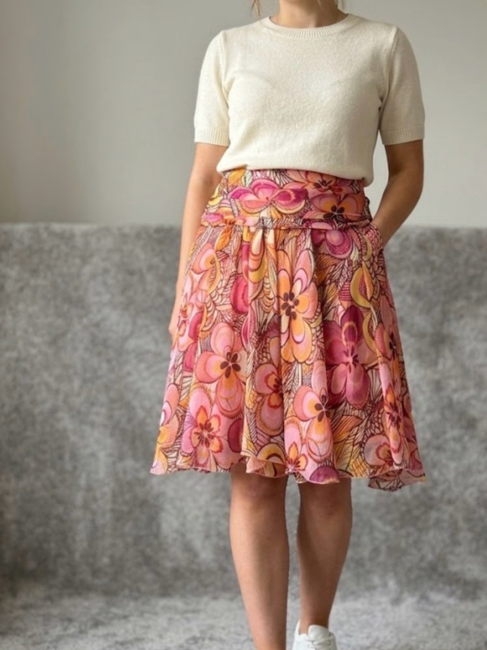 Norton McNaughton Pink & Orange Floral Circle Skirt